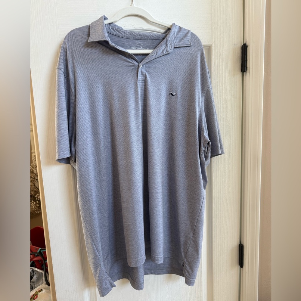 Vineyard Vines Performance Light Gray Striped Pol… - image 1